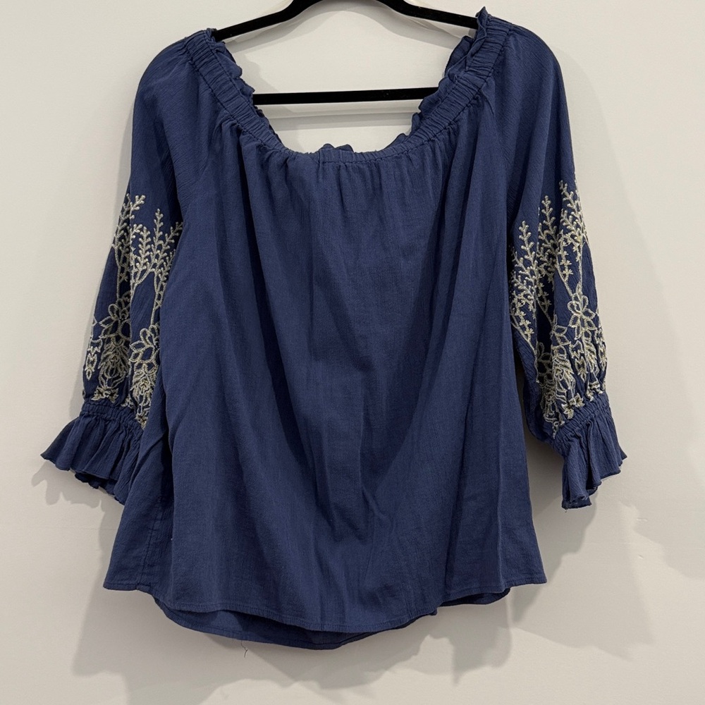 INC Blue off-the-shoulder blouse, Woman’s XL - Picture 2 of 4